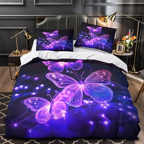 Housse de couette papillon 3D double 200x200cm avec parure de lit microfibre