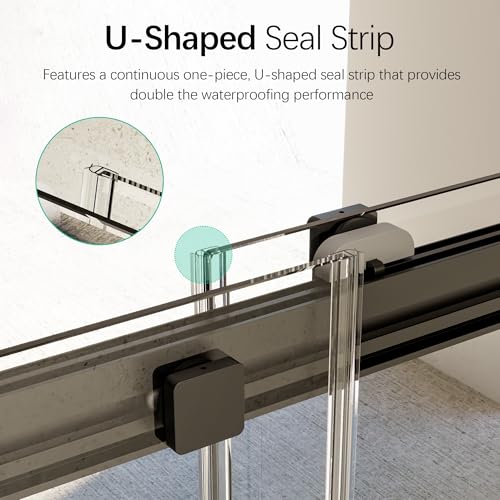 Image of 46-48 inch W x 76 inch H Soft-Close Frameless Double Sliding Shower Door, Bathroom Shower Glass Doors with 5 /16 inch (8mm) SGCC Tempered Glass and Stainless Steel Handle, Easy to Install, Matte Black