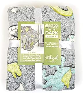 Habigail Fleece Blankets for Kids Ultra Cosy Soft Glow In The Dark Childrens Fluffy Warm Bedroom Accessories Bed Throw Boys Girls Gifts (Dinosaur)