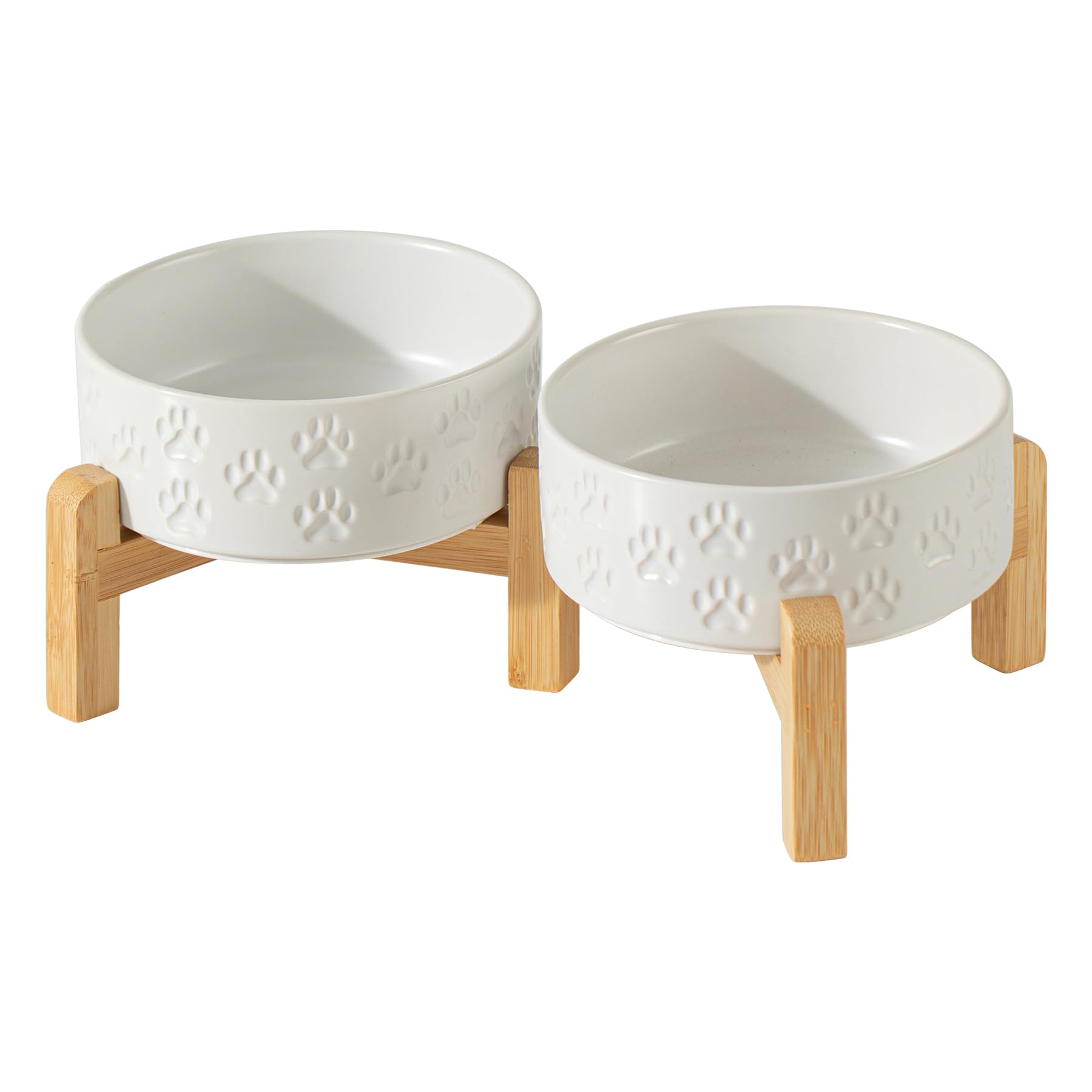 Elevated Ceramic Dog Bowl Set, 5.1" Dog Bowls with Dual Fixed Heights Stand, Elevated Food & Water Bowls for Adult Cats, Small-Breed Puppies, Non-Slip