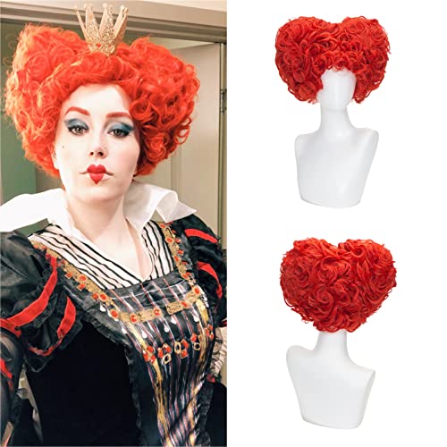 TSNOMORE Short Curly Red Heart Wig with 2 Buns Cosplay Wig Halloween Costume Party