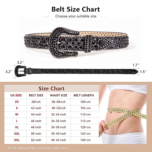 Mingsun Rhinestone Belt For Men Women, Western Leather Cowgirl Cowboy Y2K Belts #TOP2