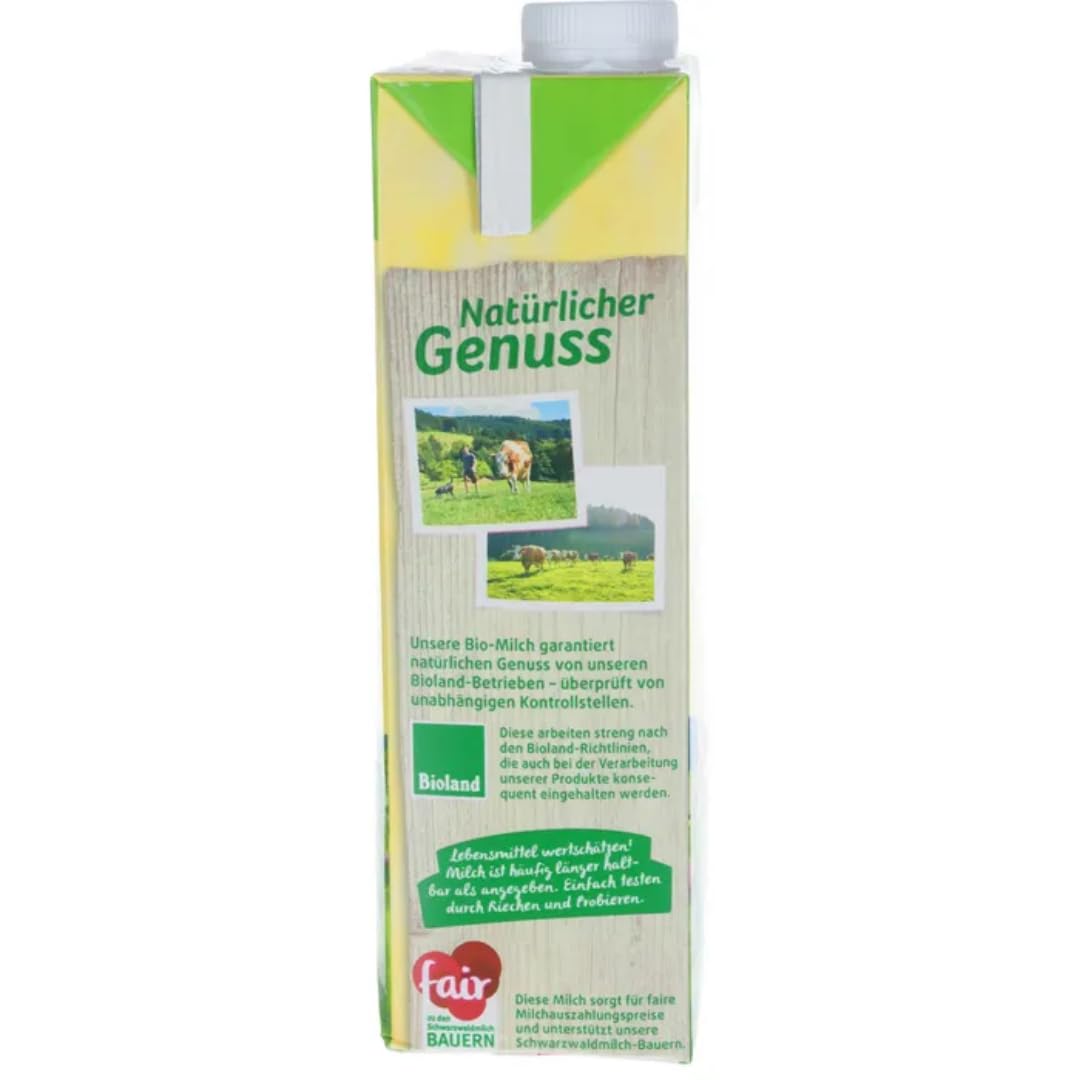 Schwarzwaldmilch Milch fettarme H-Milch 3,5% Fett, Haltbare Milch, je 1 Liter, 60 Stück+ pufai