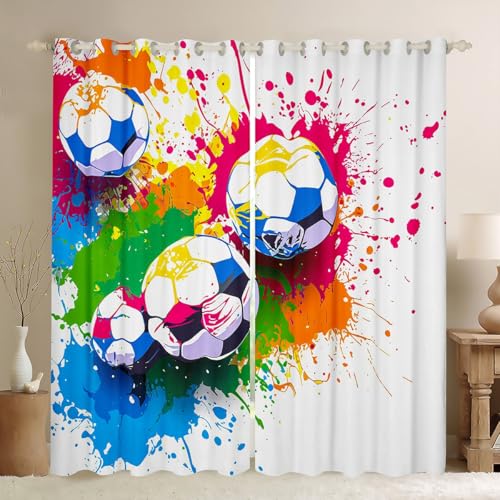 Homemissing Rideaux de football (2 panneaux, 132 x 160 cm) pour chambre à coucher, enfants, garçons, adolescents, jeux de football, rideaux de fenêtre...