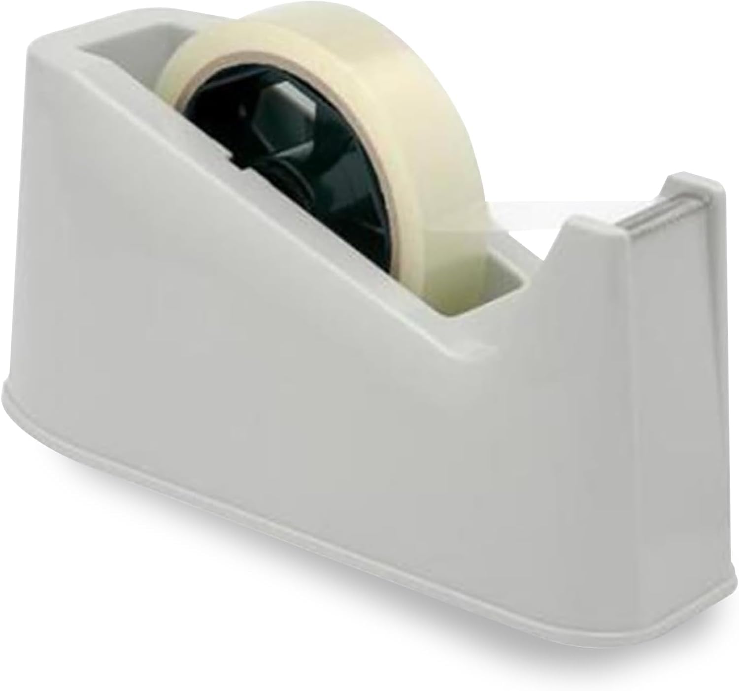 Aibulo Heavy Duty Tape Dispenser with Clear Tape Roll & Extra Spindle – Weighted Non-Slip Desktop Sellotape Dispenser, One-Hand Use for Packing, Office, Home & Parcel Tape (White)