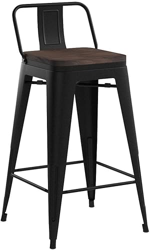 Miniatura 5 de Tongli Juego de 4 taburetes de bar de metal, taburetes de bar de altura de mostrador con respaldo, taburete de bar industrial para interiores,