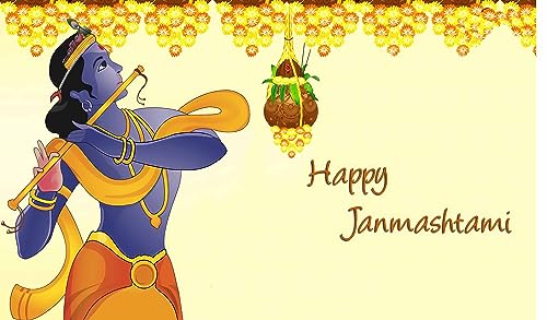 Image of Garlands with Matuki and Krishnaji Design Backdrop Curtain for Pooja Decoration Especially Krishna Janmashtami Traditional Fabric-Polyster Size-5Feet Height and 8Feet Width(5 * 8)