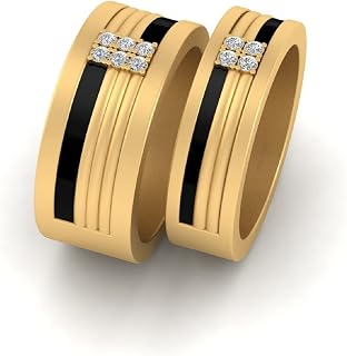 His and Her Matching Wedding Band Set 0.15TCW Diamond Couple Bands Yellow Gold Finish 925 Sterling Silver