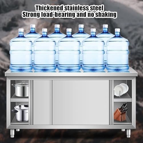 Tavolo da lavoro in acciaio inox resistente con armadietto, tavolo da cucina commerciale per casa e ristorante, 120 x 60 x 80 cm, superficie per la preparazione degli alimenti