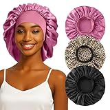 ZHENSILK 3PCS Silk Sleep Bonnet for Women, Large Satin Hair Caps with Elastic Band for Curly Hair and Frizz Control