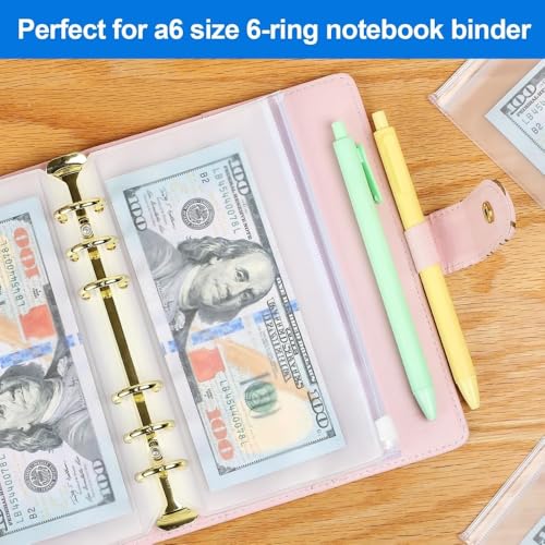 Image of 12pcs A6 Size Binder Pockets A6 Binder Zipper Folders 6 Holes Zipper Binder Pocket for 6-Ring Notebook Loose Leaf Bags, Waterproof PVC Pouch Document Filing Bags for Cash, Cards