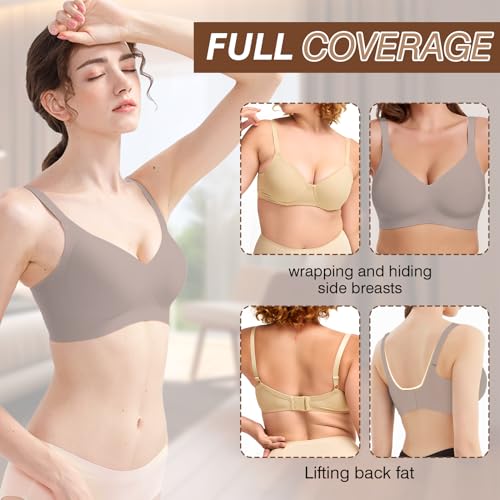 Image of Greoay Bras for Women Wireless Push Up Seamless Wire-Free Bras Full Support T-Shirt Bra V Neck Comfortable Adjustable Bra