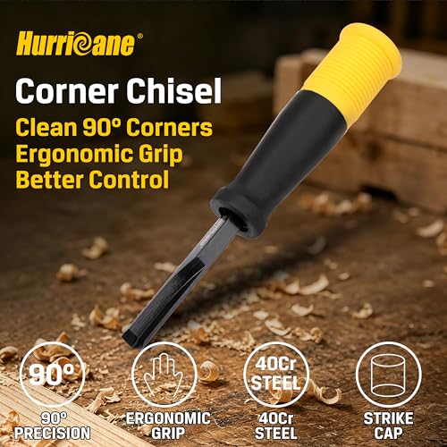 Image of HURRICANE 8mm Corner Chisel, 90 Square Mortise Chisel for Door Hinges, Strike Plates & Cabinetry, Right Angle Wood Chisel with Metal Strike Cap & Ergonomic Grip