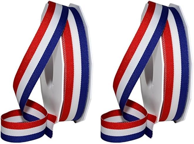 Morex Ribbon Cinta de rayas, 78" x 25 yardas, rojo, blancoazul (paquete de 2)