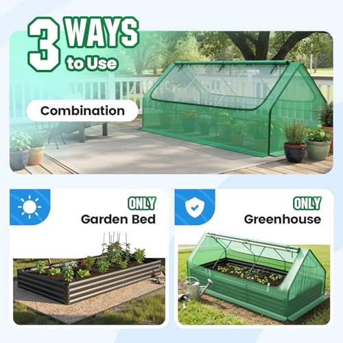 Image of Quictent Raised Garden Bed Galvanized Raised Beds for Gardening Vegetables with Cover 8x4x1 ft Metal Planter Box Outdoor Use (Green)