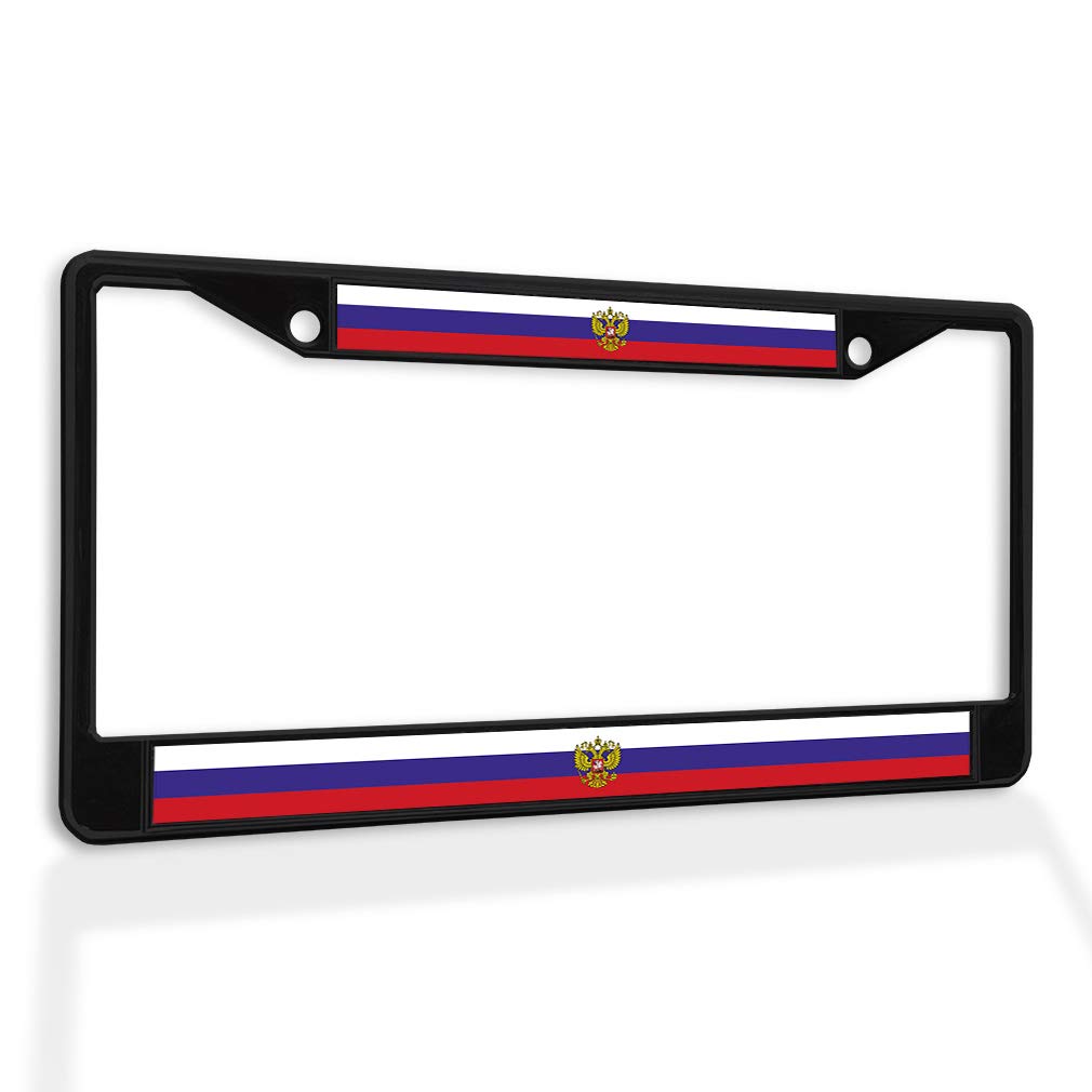 Fastasticdeals Metal Insert License Plate Frame Russian Flag with Ensign Weatherproof Car Accessories Black 2 Holes Solid Insert
