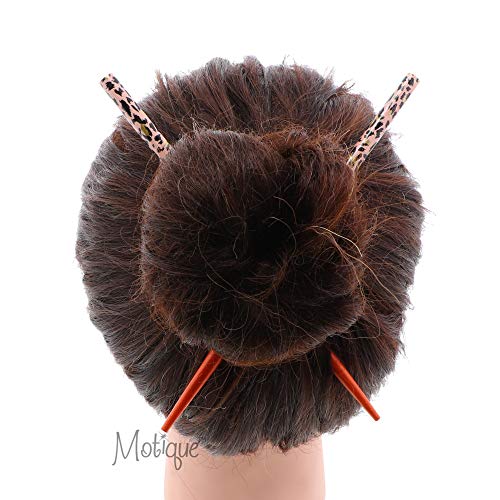 Palillos de pelo de madera con estampado animal naranja para moños 2