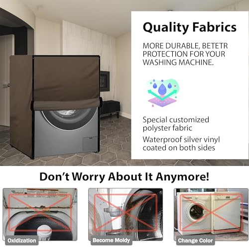 Image of Waterproof & Dustproof Top Front Load Washing Machine Cover for 6 kg 6.5 kg 7kg & 7.5 kg Compatible for IFB LG Samsung Whirlpool Bosch Haier | Siemensfor with Pipe Holes (Beige)