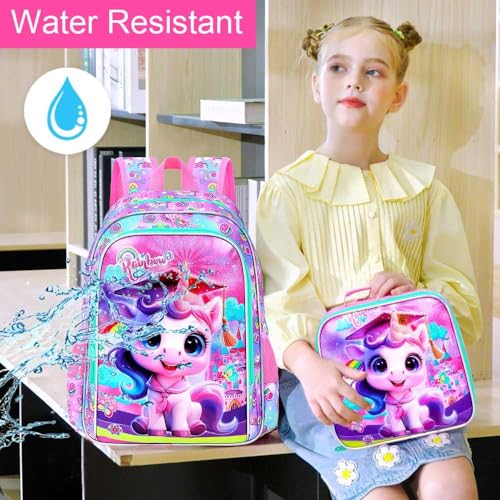 Image of AGSDON 3PCS Backpacks for Girls, 16 inch Elementary Kids Backpack Preschool School Bookbags and Lunch Box