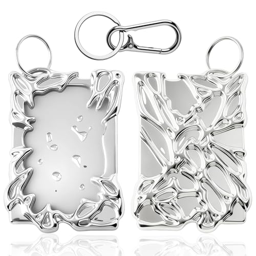 Porta-cartões com moldura de plástico galvanizado, porta-cartões irregulares, capa de metal prateado, porta-crachá de identificação estética, protetor de cartão de foto Kpop e chaveiro de cartão de