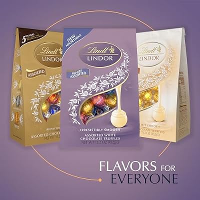 Lindt LINDOR White Chocolate Assorted Chocolate Candy Truffles with Smooth, Melting Truffle Center, 15.2 oz. Bag