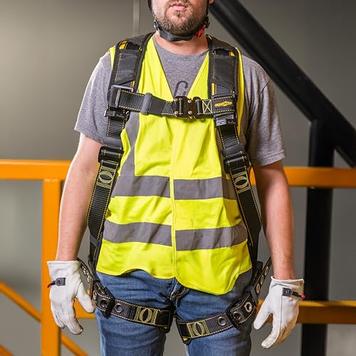 Image of Guardian 21042 Cyclone Construction Harness with Comfort Shoulder Padding |OSHA & ANSI Compliant | Black /Yellow | M-L
