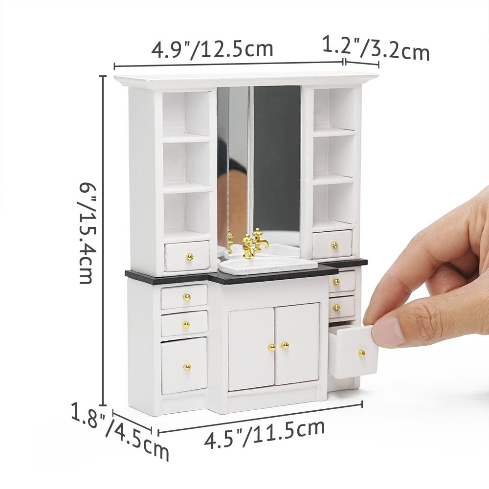 Odoria Casa Delle Bambole Vetrina Miniatura: 1/12 Scala Armadio Con Specchio Per Soggiorno Sala Da Pranzo - Mini Mobili In Legno Vintage Marrone - Foto 10