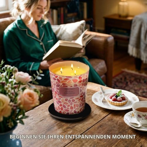 Home Lights Duftkerzen im glas groß 960g Soja Kerzen 3-Wick, Rauchfrei, 130h vollverbrannte Duftkerze Coral Paradise – Bild 4