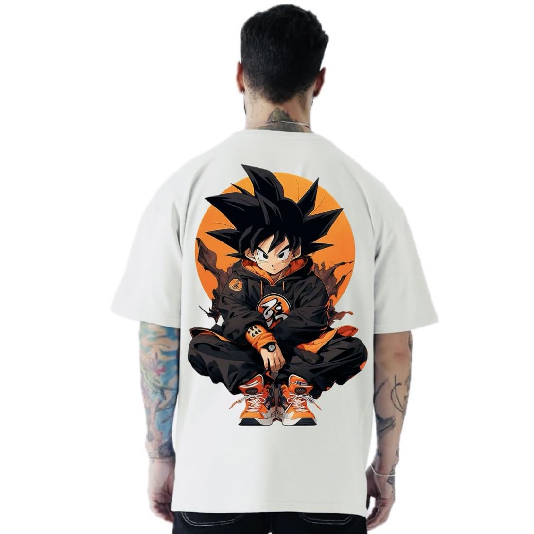 KrayWikray| Cotton Oversized Goku Graphics Design Anime Printed Tshirt for Men | Size: M-XL | Color: White