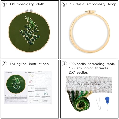 Image of Crafmanoe Hand DIY Embroidery Kits for Beginners Adults, Plant Crewel Embroidery Starter Kits, Stamped Cross Stitch Kits for Beginners Adults Craft Kits for Women, Embroidery Hoops, Fabric and Thread