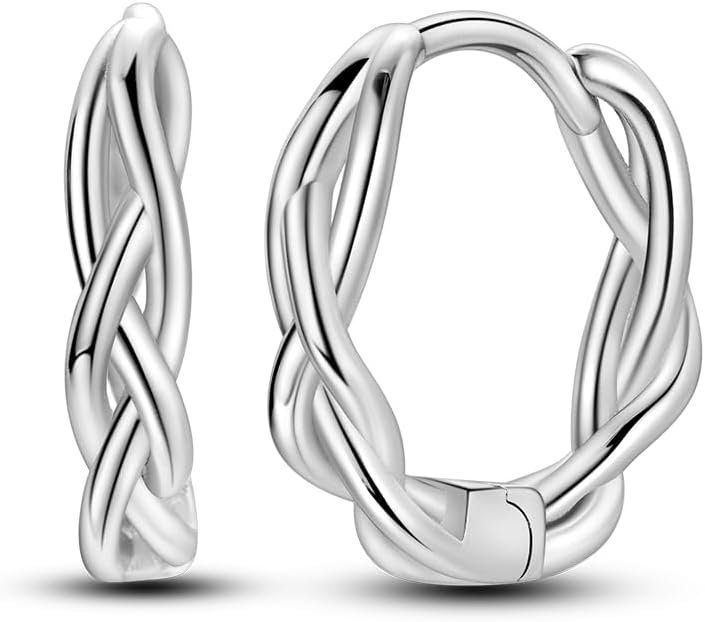 Hapour Twisted Silver Hoop Earrings for Women Teen, Thick Chunky Sterling Silver Hoops Hypoallergenic Lightweight Huggie Earrings