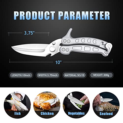 Image of DRAGON RIOT Heavy Duty Poultry Shears - A Must Have Kitchen Shears for Chicken and Meat Cutting - Dishwasher Safe and Stainless Food Kitchen Scissors for Thanksgiving(Silver)