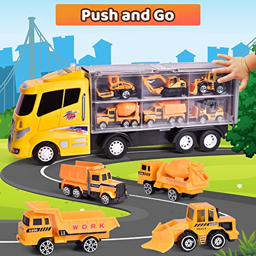 image for FUN LITTLE TOYS 12 in 1 Construction Truck Toys Set for Toddlers, Carr