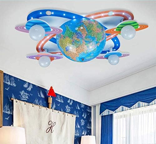 Miniatura 6 de LITFAD Tellurion - Lámpara de techo LED de 4 cabezales para habitación de bebés y niños, lámpara de techo de madera moderna de dibujos animados,