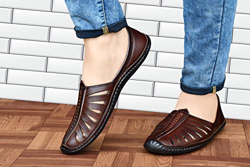 Karaddi 5082 Men's Loafer Stylish Ethnic Peshawari Nagra Mojadi Sherwani Sandals Wedding Latest Kolhapuri Brown Tan Black Shoes for Men