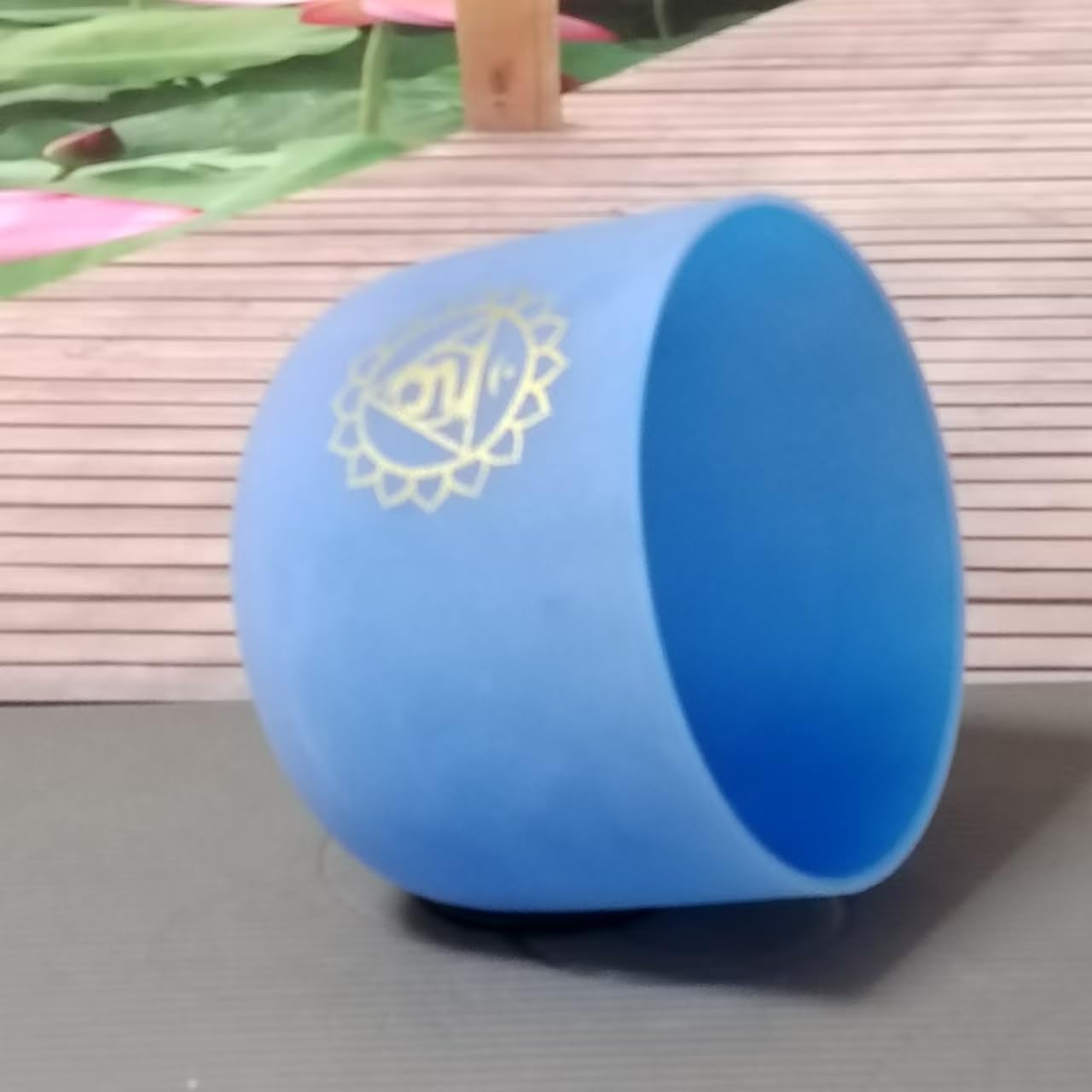 Cuenco de cristal de cuarzo para meditación, yoga y relajación, 432 Hz, color azul esmerilado, 432 Hz