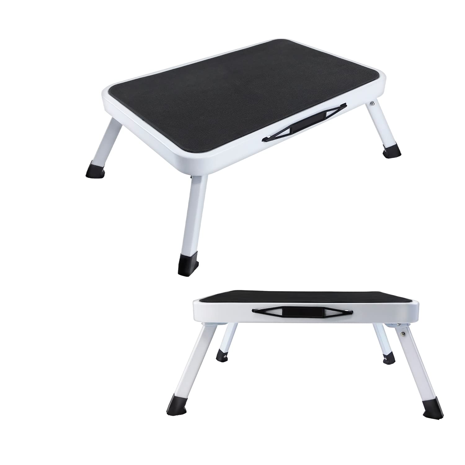 Single Step Metal Folding One Step Ladder Nonslip Rubber Mat/Small Step Ladder/Lightweight Step Stool/Easy To Store–Ideal for Home/Kitchen/Caravan-150kg Capacity, 46 X 31x 17.5 CM, Black