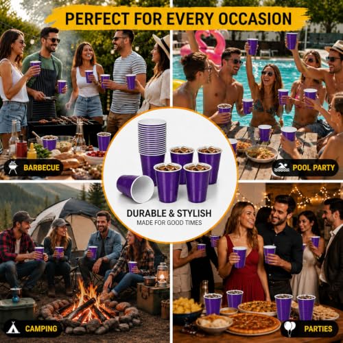 Image of Rozi Decoration 20 pcs, 16 Oz Purple Beer Pong Glasses, Drinking Party Cups