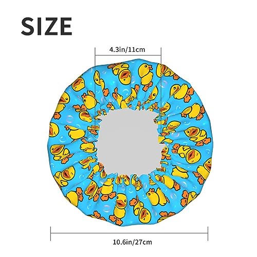 Image of Yellow Rubber Duck Shower Cap For Women Adjustable Double Waterproof Layers Bathing Shower Hat Hair Protection Reusable Ladies Spa Salon Shower Hat