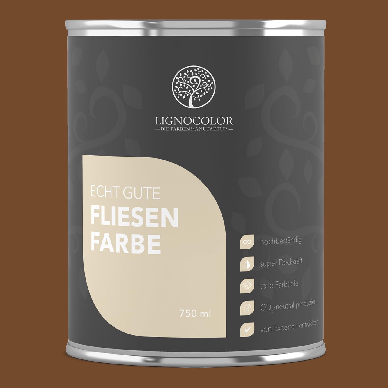 Lignocolor Fliesenfarbe matt | hochbeständige Farbe für Wand- & Bodenfliesen (Hellbraun matt, 750 ml) | hochdeckend für den Innenbereich