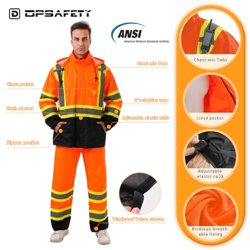 Image of Hi Vis Safety rain Jacket,Reflective Class 3 Rain coat with Inner Mesh Lining and Pockets High Visibility Waterproof work Rain Suits for men&women(Orange,LG /XL)