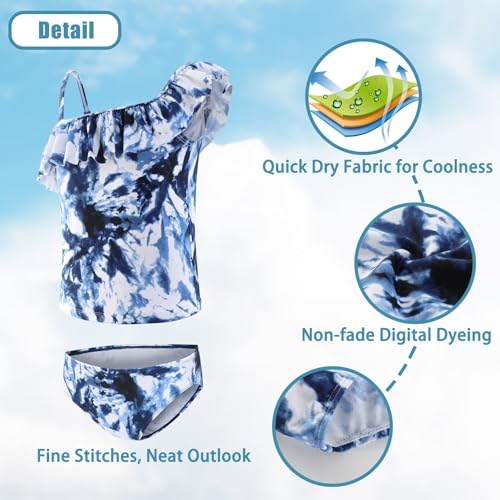 Image of Girls Two Piece Tankini Swimsuits Tie Dye Bathing Suit for Kids One Shoulder Swimwear 3-16 Years