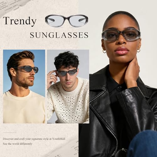 YouthMall Thick Frame Goggles for Womens Mens Y2K Oval Sporty Shades UV400 — view 2