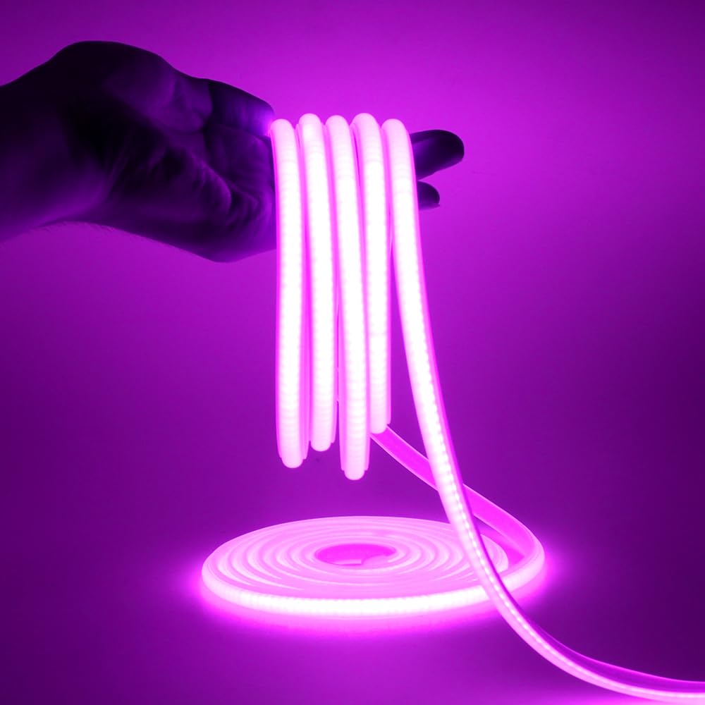 HEGEHE COB Neon Light Strip with 220V Power Cord, Cut to 50cm, 288LED/m Flexible and IP65 Waterproof Silica Gel Rope Light (22m, Purple)