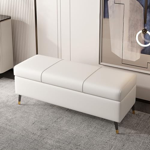 SnamicE Banco de Madera con Espacio de almacenaje para Dormitorio, Entrada o Sala de Estar. Taburete Multifuncional para Maquillaje, Banco Auxiliar, Elegante otomana,White-110 * 40 * 40cm