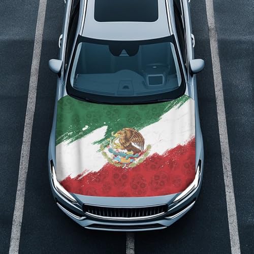 Image of Mexican Flag Car Hood Cover 59x39 inches Stretch Polyester Car Hood Flag Waterproof Automotive Exterior Accessories for Most Sedans SUV Trucks Pickup
