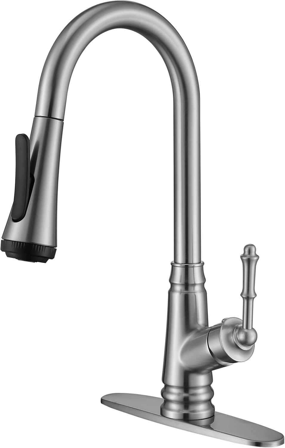 Single Handle High Arc Brushed Nickel Pull Out Kitchen Faucet, Single Level Stainless Steel Kitchen Sink Faucets with Pull Down Sprayer