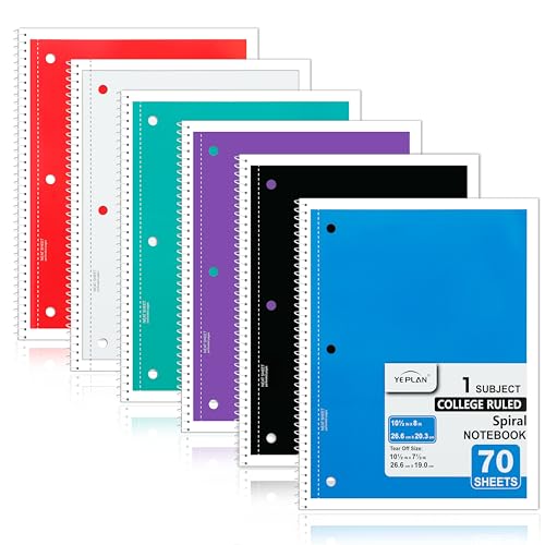 Carnet à spirale ligné Yeplan lot de 6 cahiers 70 feuilles pour notes d'école