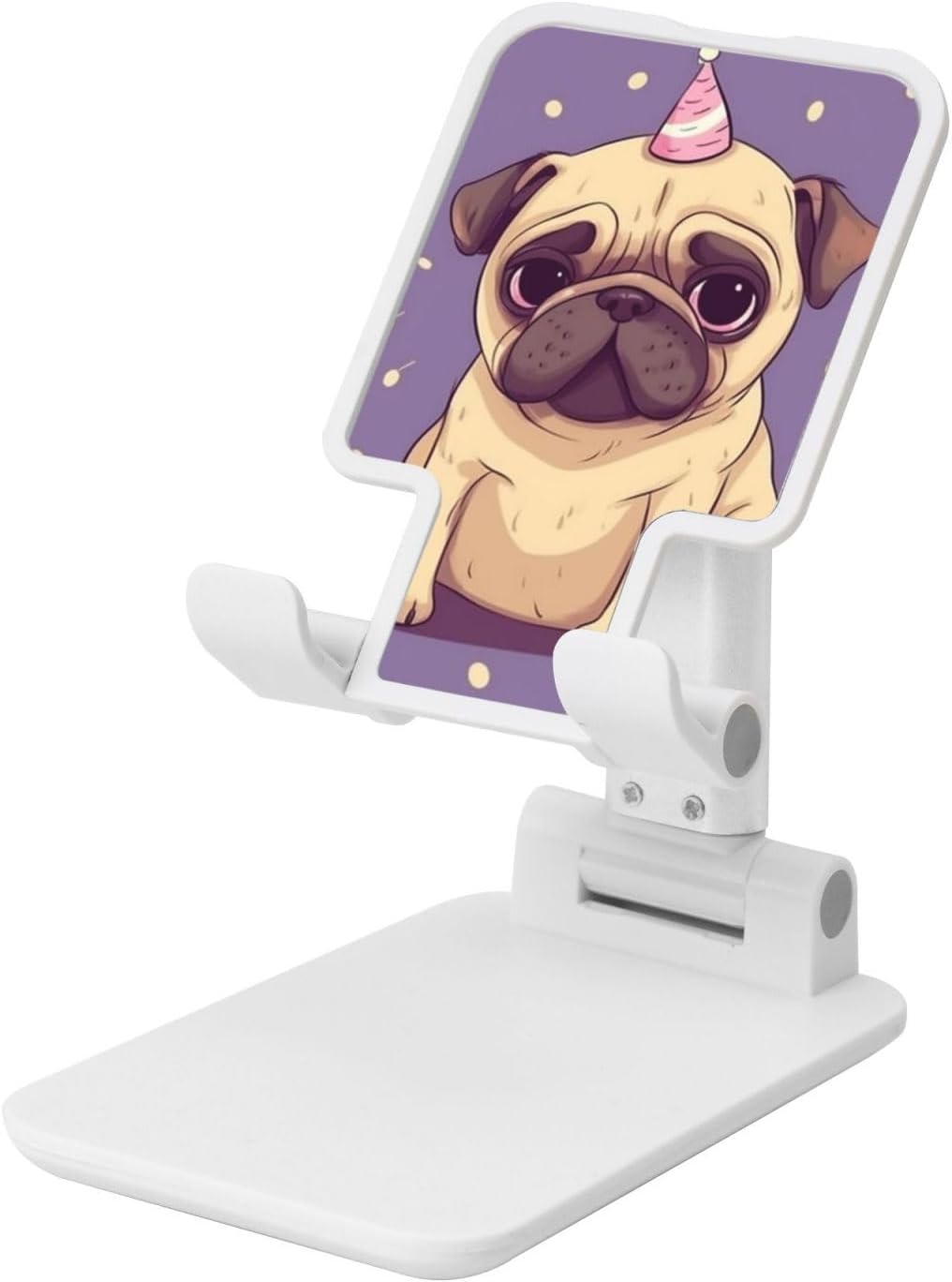 Foldable Phone Stand for Desk Angle Height Adjustable Folding Cell Phone Holder Funny Cartoon Pug Puppy Dog Desktop Phone Stand Portable Cellphone Stand for Smartphones