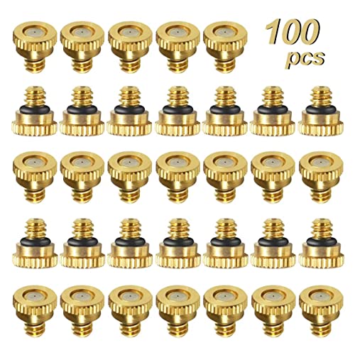 KUWAN 0.016" Orifice (0.4mm) Thread UNC 10/24 Brass Misting Nozzles Low Pressure Atomizing Misting Sprayer Water Hose Nozzle for Greenhouse, Landscaping, Outdoor Cooling Mister System (100PCS)